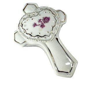 Ceramic Cross-Shaped Trinket Box With Floral Heart Design & Gold Accents